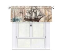 Kaifanee Tenda corta mantovana a 1 pannello, 137 x 45 cm, nautica barca a vela con mappa del sole e bussola, tende mantovane per cucina, bagno, lavanderia