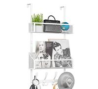 Kaiferty Appendiabiti da porta con 12 ganci e 2 cestini in rete, organizer per bagno, camera da letto, cucina, ufficio (bianco)