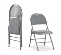 KAIHAOWIN Set di 2 Sedie Pieghevoli in Metallo Imbottite, Sedia per Ospiti con Schienale Ergonomico e Maniglia per il Trasporto, Sedia Pieghevole per Interni, Leggera e Portatile, Grigia