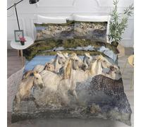 KaiHeBeding Copripiumino una Piazza e Mezza 200x200 cm, Cavallo Microfibra Copripiumino, Morbido ed Ipoallergenico Copripiumini，Bedding con 2 Federe 50x80 cm Spruzzi D'Acqua