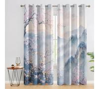 KaiHeBeding Tende per Interni Fiore di pesco rosa e giallo, L140 x A280cm 2 Pezzi - Tende Oscuranti Montagne azzurre, Finestre Camera da Letto Soggiorno, Arredamento Casa, con Occhielli