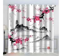KaiHeBeding Tende per Interni Fiori di ciliegio, L 140 x A 20160 cm 2 Pezzi - Tende Oscuranti Monte Fuji Giapponese, Finestre Camera da Letto Soggiorno, Arredamento Casa, con Occhielli