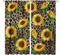 KaiHeBeding Tende per Interni Girasole e stampa leopardata, L 75 x A 166 cm 2 Pezzi - Tende Oscuranti Country moderno, Finestre Camera da Letto Soggiorno, Arredamento Casa, con Occhielli