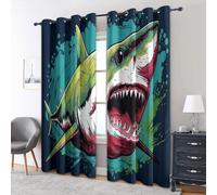 KaiHeBeding Tende per Interni Squalo, L140 x A260cm 2 Pezzi - Tende Oscuranti Graffiti con colori contrastanti, Finestre Camera da Letto Soggiorno, Arredamento Casa, con Occhielli