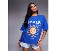 Kaiia - Amalfi Coast - T-shirt oversize in misto cotone color cobalto con grafica di sole-Blu 40