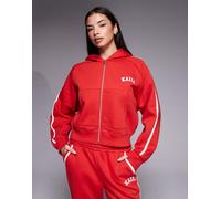 Kaiia - Felpa con cappuccio rossa in misto cotone con zip e logo ricamato con riga laterale in coordinato-Rosso 46