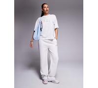 Kaiia - Joggers a fondo ampio grigio mélange in misto cotone con logo arcobaleno ricamato in coordinato 48