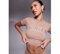Kaiia - T-shirt mini color espresso in misto cotone con logo ricamato in coordinato-Marrone 50