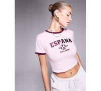 Kaiia - T-shirt mini rosa e bordeaux in misto cotone con stampa Espana e finiture sportive a contrasto in coordinato 48