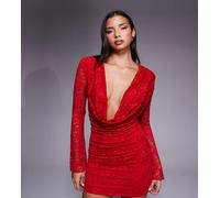 Kaiia - Vestito corto aderente rosso con scollo ad anello e maniche svasate 40