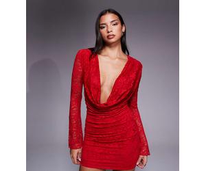 Kaiia - Vestito corto aderente rosso con scollo ad anello e maniche svasate 40