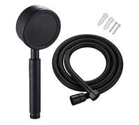 KAIISSA Set soffione doccia con tubo doccetta 80 mm di diametro con tubo doccia da 1,5 m, in acciaio inox, a risparmio energetico, ad alta pressione, per vasca da bagno e doccia, colore nero