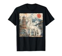 Kaiju Unicorn Mt Fuji Tempio Giappone Giapponese Vintage Maglietta