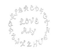 KAILIKETIY 26 Pezzi Pendenti Lettere in Acciaio Inossidabile Argento, Charms Alfabeto per Gioielli Fai da Te, Lavorazione Fine, per Collane e Braccialetti
