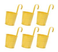 KAILIKETIY Set 6 Pezzi Fioriera Sospesa in Ferro Giallo, Vasi da Giardino Antiruggine Facili da Decorare, per Ringhiera e Rete Antifurto Esterni