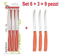 Kaimano Coltelli da Bistecca Dinamik Arancio Set 9 Pezzi (6+3) Acciaio Inox
