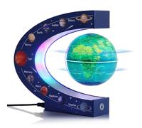 KAIMC Globo Magnetico Levitante 3 Pollici con LED Multicolore, Interruttore Touch e Globo Cangiante, Mappamondo Rotante da Scrivania con Supporto con Stampa dei Nove Pianeti, per Ufficio e Casa