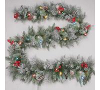 Kaimirui Ghirlanda decorativa natalizia, 1,8 m, ghirlanda artificiale con luci per casa, scale, camini, pareti, bianco neve, materiale PVC e PE, forma curva
