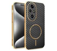 Kainevy Cover per Honor 200 Pro Magnetica Texture Fibra Carbonio TPU Pelle Custodia Rigida per Ricarica Wireless, Antigraffio Antiurto Antiscivolo Resistente Sottile Case (Nero)