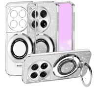 Kainevy Cover per Oneplus 12 Trasparente Magnetica con Anello Supporto Compatibile con MagSafe, Sottile Silicone Custodia per Oneplus 12 Glitter 2 in 1 Copertura Separabile Rosa (Argento)
