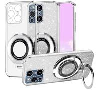 Kainevy Cover per Oppo Find X3 Pro Trasparente Magnetica con Anello Supporto Compatibile con MagSafe, Sottile Silicone Custodia per Oppo Find X3 Pro Glitter 2 in 1 Copertura Separabile Rosa (Argento)