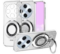 Kainevy Cover per Oppo Find X8 Pro Trasparente Magnetica con Anello Supporto Compatibile con MagSafe, Sottile Silicone Custodia per Oppo Find X8 Pro Glitter 2 in 1 Copertura Separabile Rosa (Argento)