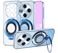 Kainevy Cover per Oppo Find X8 Pro Trasparente Magnetica con Anello Supporto Compatibile con MagSafe, Sottile Silicone Custodia per Oppo Find X8 Pro Glitter 2 in 1 Copertura Separabile Rosa (Blu)