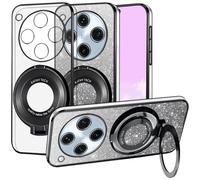 Kainevy Cover per Oppo Find X8 Pro Trasparente Magnetica con Anello Supporto Compatibile con MagSafe, Sottile Silicone Custodia per Oppo Find X8 Pro Glitter 2 in 1 Copertura Separabile Rosa (Nero)