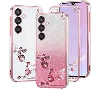 Kainevy Cover per Samsung A34 5G Trasparente Glitter Floreale per Donne, Brillantini Sfumati Custodia Silicone Morbido Antiurto Protezione Rosa Sottile Bling Clear Case (Rosa)