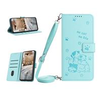 Kainevy Cover per Samsung M31 con Cordino e Porta Carte PU Pelle Portafoglio Custodia Antiurto Protettiva Libro Magnetica Flip Gattino Carino Case con Supporto Funzione (Verde)