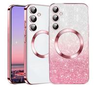 Kainevy Cover per Samsung S25 FE Magnetica Glitter Sottile per Ragazze Donna, 2 in 1 Separabile Brillantini Trasparente Silicone Custodia Antiurto Slim Rosa Clear Case (Rosa)