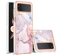 Kainevy Cover per Samsung Z Flip 4 Rigida Antiurto Colorate Effetto Marmo [Supporto Ricarica Wireless], Sottile per Samsung Galaxy Z Flip 4 Cover Trasparente Silicone Elegante Belle Case (Rosa)