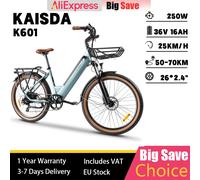 KAISDA K601 Bici Elettrica 250W Motore 36V16Ah Batteria Pendolarismo Urbano Bicicletta Elettrica 26*2.4 Pollici Pneumatico Per Adulti Viaggi Equitazione Ebike White 250W 36V 16Ah