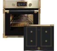 Kaiser Forno a pirolisi «EH 6427 AD+KCT 6745 AD», forno da incasso a pirolisi retrò 73L vetro nero 60 cm+piano cottura a induzione, piastra in metallo bronzo, 4 QickHeat