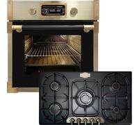 Kaiser Forno a pirolisi «EH 6427 AD+KG 9325 Em», retrò pirolisi forno da incasso 73L vetro nero 60 cm+fornello da incasso, nero emalato, 3,8 KW WOK, controllo gas, gas naturale, gas propano
