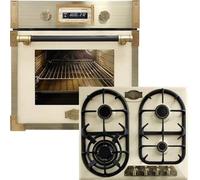 Kaiser Forno a pirolisi EH 6427 Avorio + KG 6325 ElfEm", retrò pirolisi da incasso, 73 l, vetro color elfebe, 60 cm + fornello a gas da incasso retrò, 60 cm, impero, smaltato, avorio, 3,8 Kw WOK