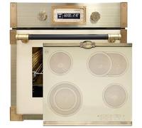 Kaiser Forno a pirolisi EH 6427 ElfAD+KCT 6185 IElfEm, Retrò Pirolisi Incasso Forno da 73L Vetro Elfebe 60 cm + Piano cottura in vetroceramica, Retro in vetroceramica, Piastre metalliche Bronzo, 4