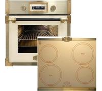 Kaiser Forno a pirolisi «EH 6427 ElfAD+KCT 6395 IelfEm», forno a pirolisi retrò da incasso 73L in vetro color elfebe 60 cm+piano cottura a induzione, piastra in metallo bronzo, 4 QickHeat
