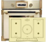 Kaiser Forno a pirolisi «EH 6427 ElfAD+KCT 7797 ELfEm», retrò pirolisi da incasso, 73 l, vetro color elfebe, 60 cm + piano cottura a induzione 77 cm, PowerBoost 4,3 KW, 5 QuickHeat, piano cottura
