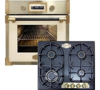 Kaiser Forno a pirolisi «EH 6427 ElfAD+KG 6325 Em», retrò pirolisi da incasso, 73 l, vetro color elfebe, 60 cm + fornello a gas da incasso retrò, 60 cm, impero, nero smaltato, 3,8 kw WOK