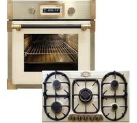 Kaiser Forno a pirolisi «EH 6427 ElfAD+KG 9325 ElfEm«, Retrò Pirolisi Incasso Forno 73L Vetro Elfebe 60 cm+Piano cottura a incasso, Avorio Emalato, 3,8 KW WOK, Controllo gas, gas naturale, gas propano