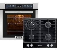 Kaiser Induktion Set EH 6306 R+KCG 6380, Forno da incasso, acciaio inox, 79L 15 Fct. Grill Air Fryer Full Touch + Piano cottura a gas da incasso 60 cm, vetro nero, 3,8 kW WOK con adattatore WOK