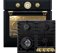 Kaiser set di cottura Autarkic forno da incasso "EH 6432 BE Eco+KCG 6335 Em", Retro, Elettrico, Girarrosto, 10 funzioni + Piano cottura a gas da incasso retrò, 60 cm, vetro ceramica nero