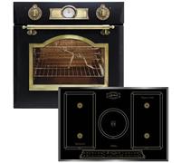 Kaiser Set EH 6355 Em + KCT 7797 FI Em, Set di forni elettrici, autonomo, 79L, forno da incasso, 8 funzioni + piano cottura a induzione incasso retrò 77 cm, nero vetro