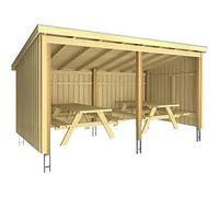 kaiserkraft | Casetta con tavoli e panche Nordic | in legno | alt x largh x prof 2200 x 2180 x 4320 mm (9,5 m²)