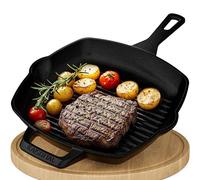 Kaisertal® Bistecchiera con spazzola per la pulizia, 27 cm, in ghisa. La padella in ghisa è adatta a induzione, pre-bruciata e adatta al forno, GRILLPFANNE-27CM