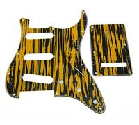 KAISH Battipenna a 11 Fori per Stratocaster SSS Con Piastra Posteriore, Copertura Tremolo per USA/Messico Strat - Nero Giallo Vimini