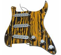 KAISH Loaded Strat SSS battipenna precablato ST Strat con pickup in ceramica per Fender Black Yellow Stripe con coperture cromate e manopole