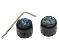 KAISH Set di 2 bottoni per chitarra Telecaster neri con parte superiore Abalon, a forma di cupola, con set di viti