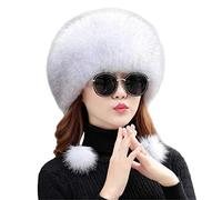 KAISHIN Cappelli da Bomber in Vera Pelliccia di Volpe da Donna Invernali in Vera Pelliccia di Volpe (Blu Volpe Colore)